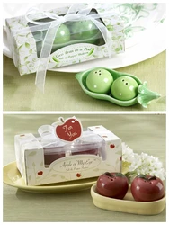 (20pcs/lot=10Sets) Wedding Favors of Two Peas in a Pod Ceramic Salt and Pepper Shakers For Party Decoration Gift Favors