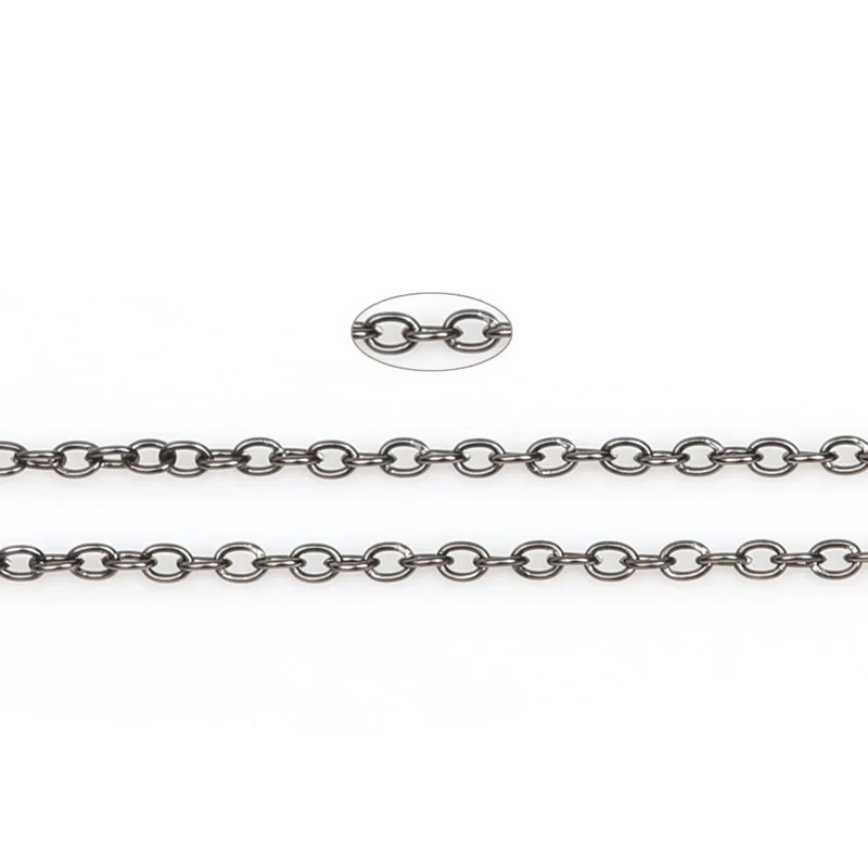 3X2mm 5m/lot Rhodium/Silver/Gold/Gunmetal/Antique Bronze Plated Necklace Chains for DIY Bracelet Jewelry Findings Making