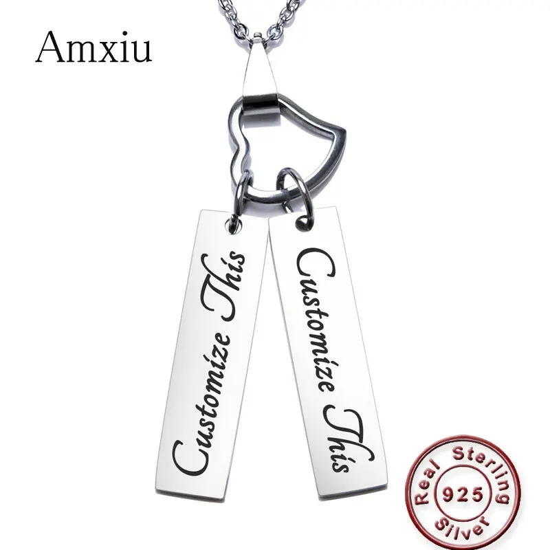 Amxiu Custom Heart Name Necklace Personalized 925 Sterling Silver Necklace Engrave 1-3 Names Pendant Necklace For Women Lovers