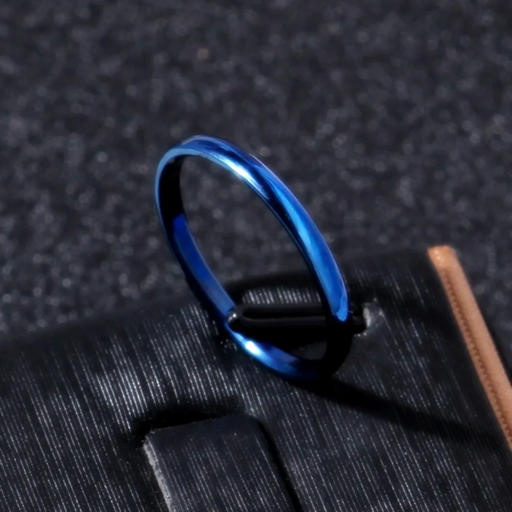 2mm Titanium Thin Blue Rings for women Set Anillos Mujer Bijoux Bagues Femme