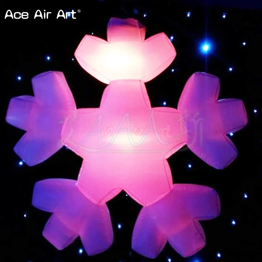 Amasing Multi Colored Led Lights Unit Inflatable Snowflakes Glow Natural Model Suspend Decoration for Christmas and Indoor Party