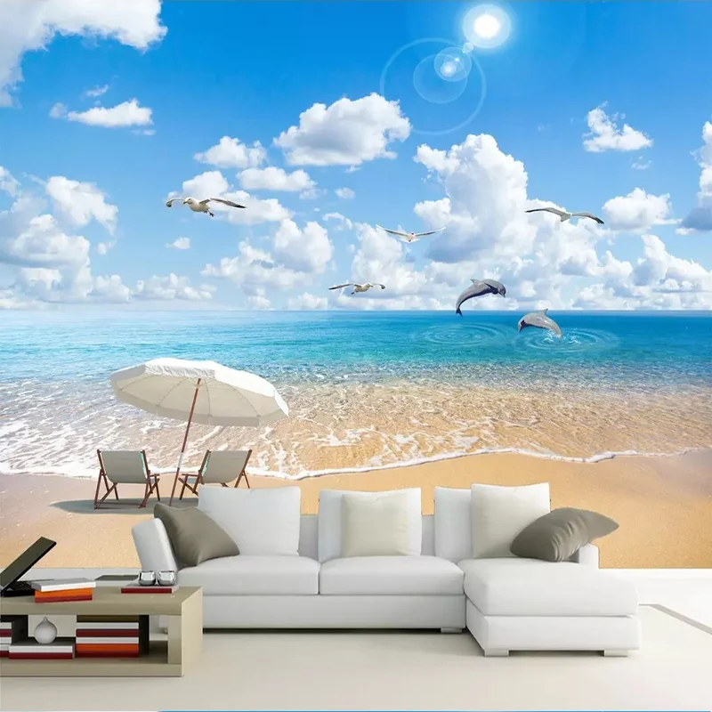 

Custom Any Size Hawaiian Beach Spray Seascape Photo Mural Wall Cloth Living Room TV Sofa Home Decoration Waterproof 3D Wallpaper