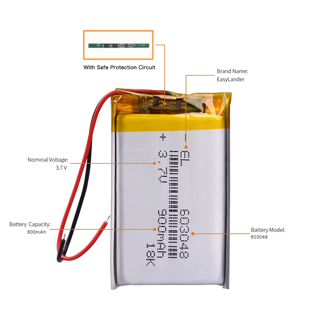 3.7V 900mAH 603048 Batteries Rechargeable Lithium Li-ion Polymer Battery