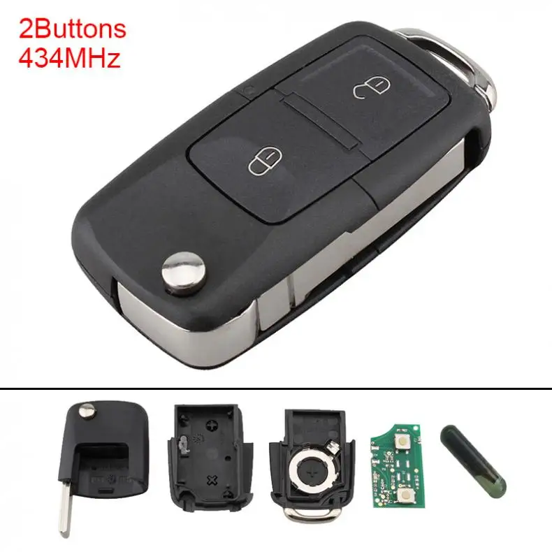 434MHz Uncut Flip Folding Remote Car Key Fob with ID48 Chip 1J0 959 753 AG for VW Beetle Bora Golf Passat Polo Transporter T5