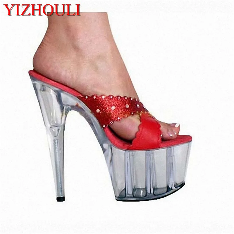 Letnie Peep Toe zapatos mujer sandały 15cm buty na cienkich wysokich obcasach kryształowe platformy sexy kobieta buty ślubne buty do tańca