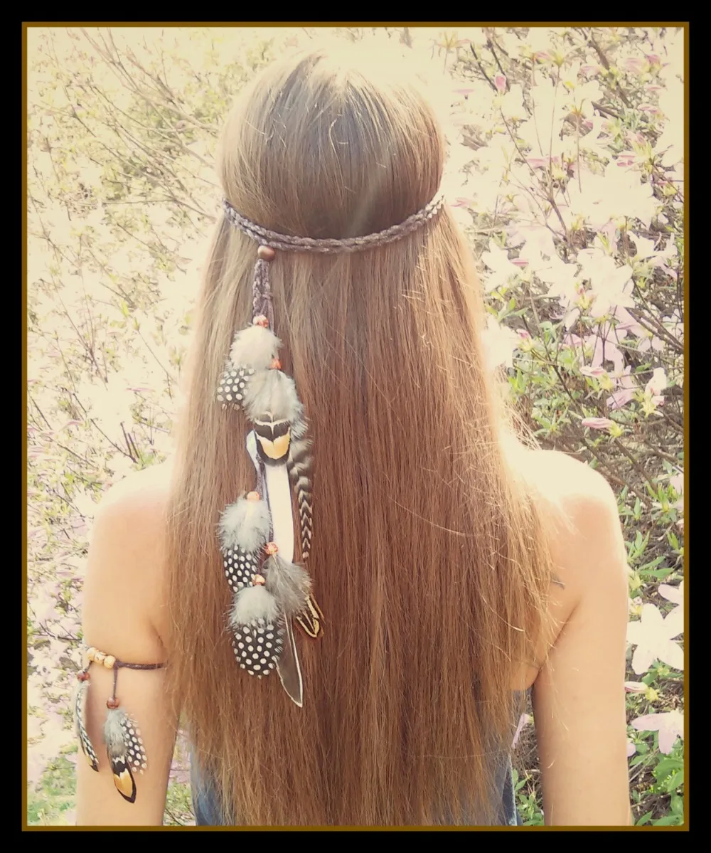 Gypsy Fashion Beautiful Boho Style Feather Headband Headdress Tribal Hair Feather Rope Headpieces Hippie Party Indian Jewelry