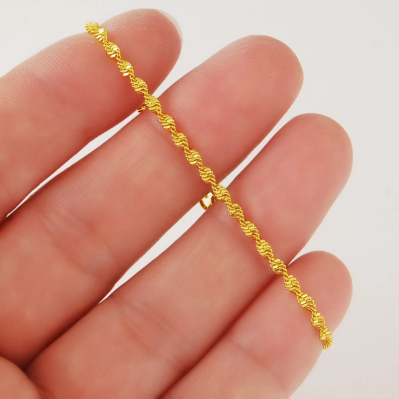 promotion sale Pure Gold Color 2mm water wave chain bracelet, Wholesale Fashion Original Gold Plated women\'s Jewelry Bracelet