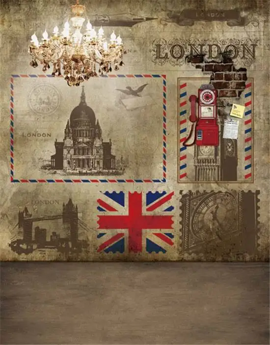 8x12FT London Tower Telephone Clock Shabby Paste Wall Candles UK Flag Custom Studio Backdrops Photo Backgrounds Vinyl 8x10 8x15