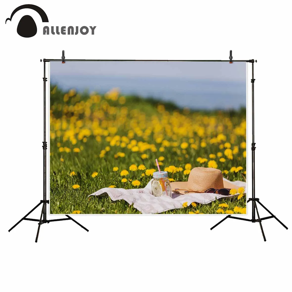 Allenjoy ไวนิลฉากหลังฤดูใบไม้ผลิทุ่งหญ้า Sunshine กลางแจ้งความงามสตูดิโอถ่ายภาพคุณภาพสูงฉากหลังไม่รวม Stand