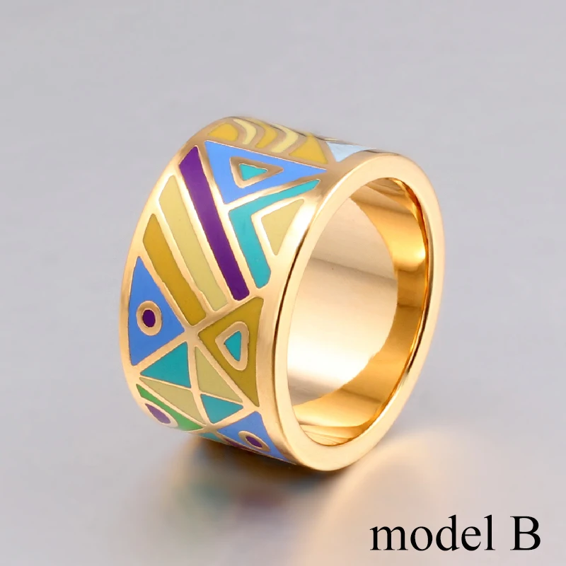 The New High-end Retro Elegant Classic Stainless Steel Big Rings for Women 1.3cm Designers Popular Jewelry Enamel Ring