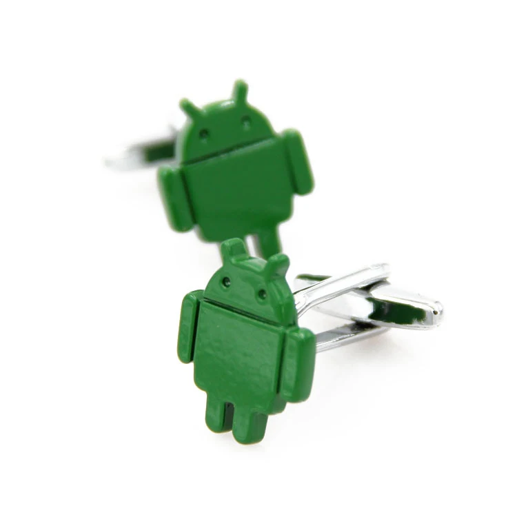 iGame New Arrival Men\'s Novelty Cufflinks Android Robot Design Green Painting Brass Cuff Links Wholesale & Retail