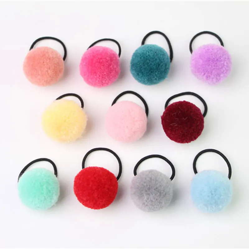 Cute Girls Fluffy Ball Pompom Hairpins Elastic Ponytail Holder Hairband Mini All-inclusive Hair Clip Hair Ropes Hair Accessories