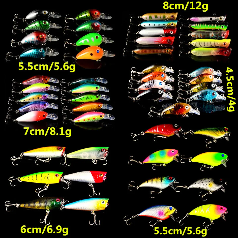 

Hot 51pcs/lot Fishing Lures Mixed 6 Model Crankbait Fishing Tackle or 51 colors Hard Baits Minnow/Crank/Popper and VIB bait Mix