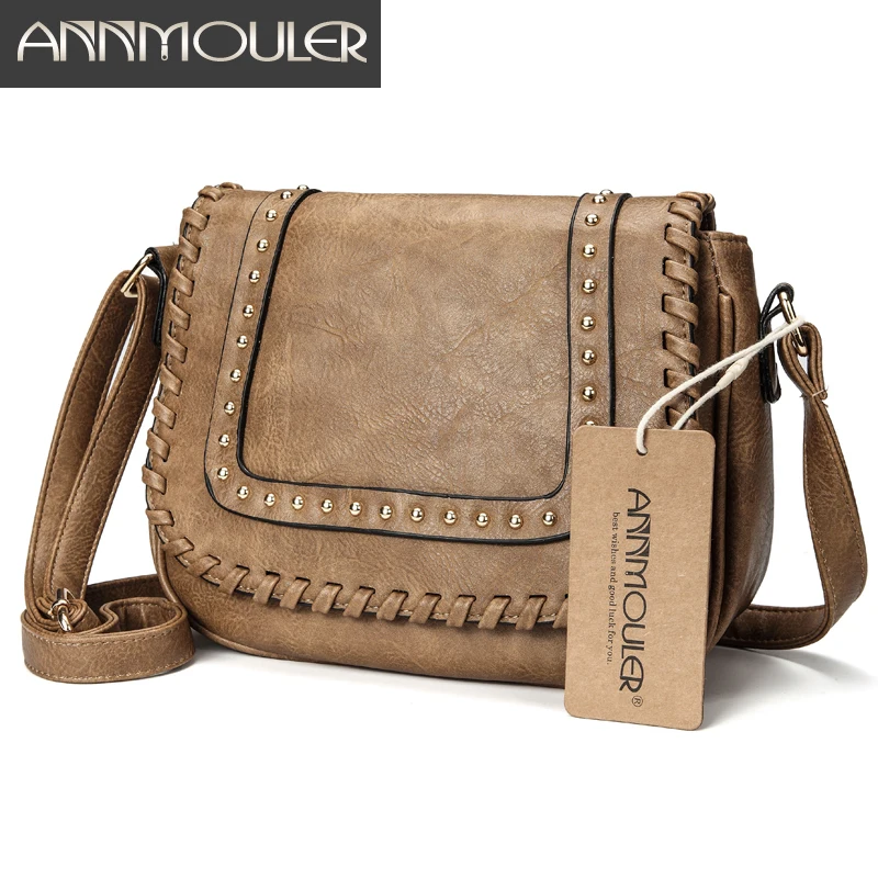 Annmouler Fashion Women Shoulder Bag Pu Leather Crossbody Bag Solid Color Brand Purse Small Khaki Messenger Bag for Ladies