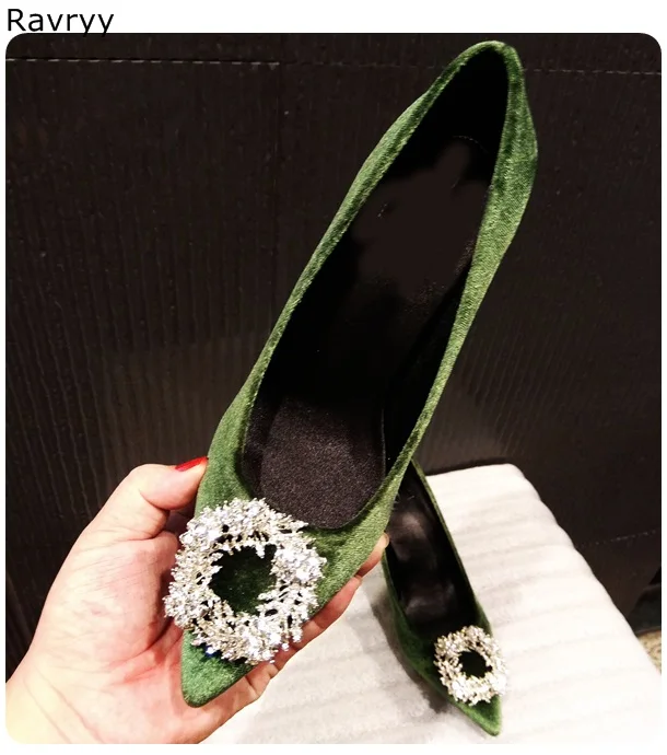 

Green Flock Women's high heels twinkling rhinestone decor female single shoes pointed toe party wedding dress shoes slip-on