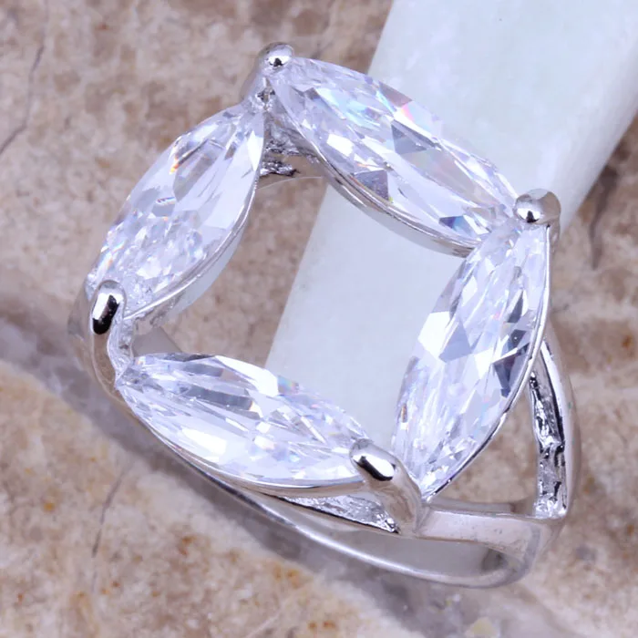 Charming White CZ Silver Plated  Ring Size 6 / 7 / 8 / 9 R0216