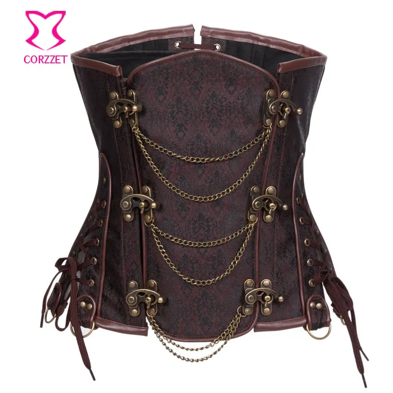 Vintage Nero Brocade Steampunk Corsetto Abbigliamento Gothic Acciaio Ha Disossato Underbust Corsetti E Bustini Punk Korsett Per Le Donne Sexy