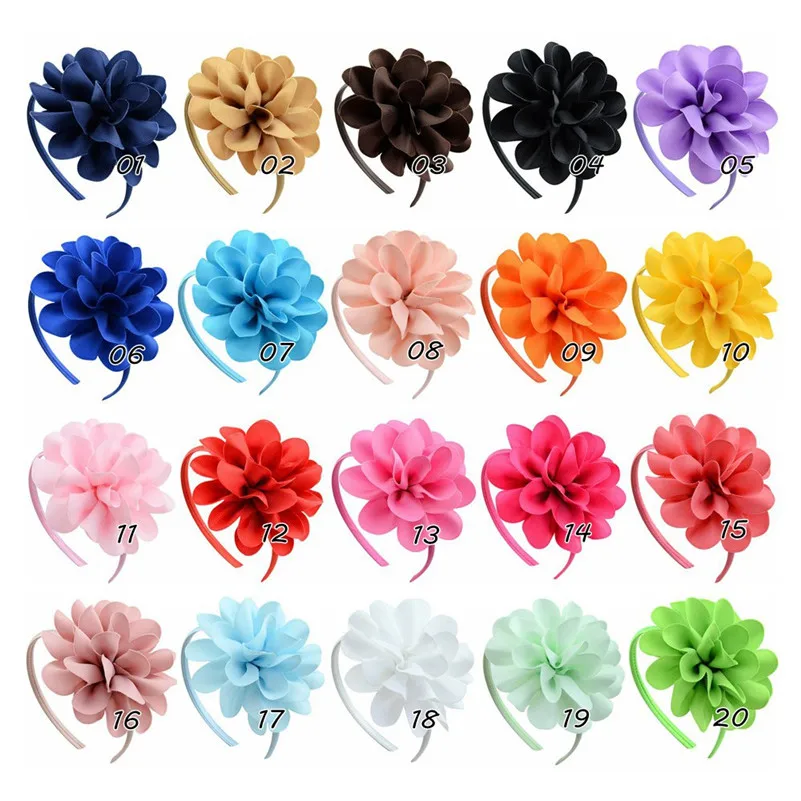 4.5 Inch Women Solid Color Large Flower Hairbands Headband Hair Bow Grosgrain Ribbon Handmade Headwear Girls Hair Accessories