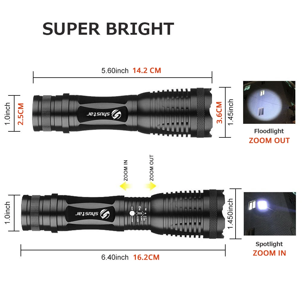 1/2/3pack High Power LED Flashlight T6/L2 waterproof Torch Zoomable Flashlight torch light 5 modes For 3xAAA or 1x18650