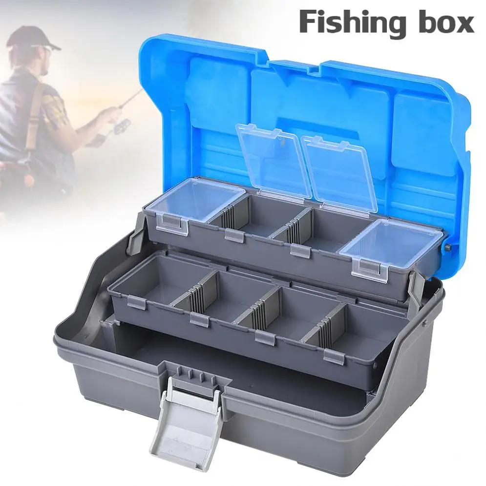 

32cmX19cmX 14.5cm 3 Layers Fishing Tackle Box Lures Hooks Safety Clips Europe Reservoir Fishing Accessories Storage Box