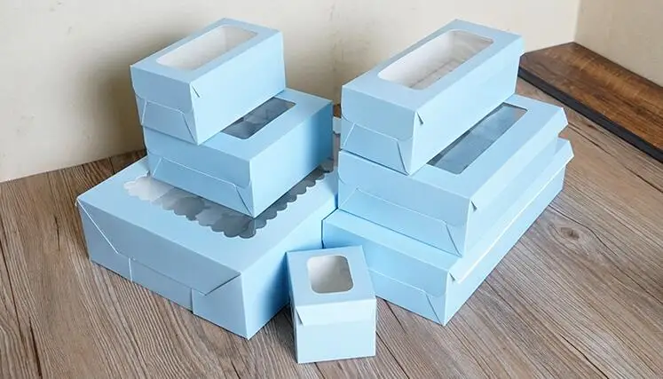 7 Size Blue Color Cupcake Box With Window Cookie Candy Paper Boxes Food Packing Gift Box 100pcs\lot Free shipping