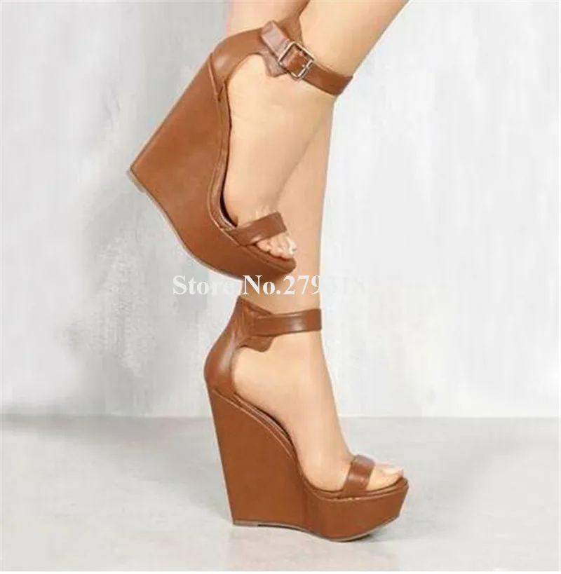 Summer New Sexy One Strap High Platform Wedge Sandals Ankle Strap Nude Black Brown Pink Wedge Sandals Super High Wedges