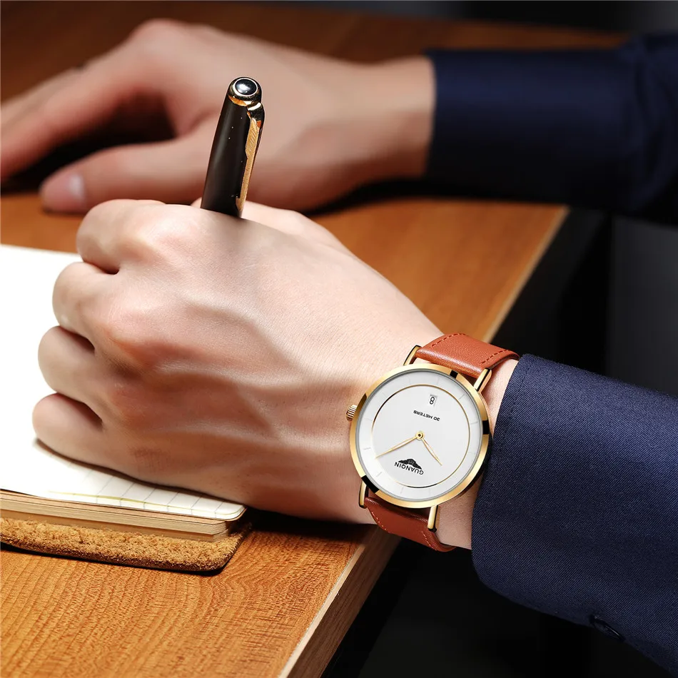 relogio masculino Genuine GUANQIN Fashion Mens Watches Top Brand Luxury Ultra Thin Quartz Watch Men Casual Leather Wristwatch