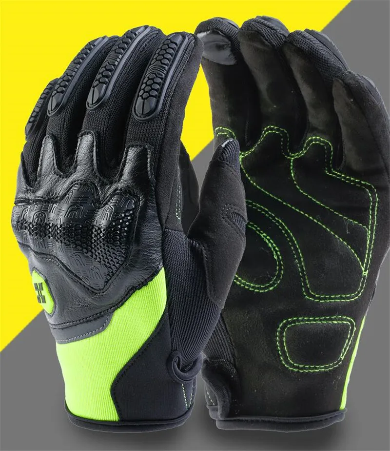 

Leather Motorcycle Gloves Moto Breathable Motocross Gloves Men Women Motorbike Riding Full Finger Touch Screen Gloves Green