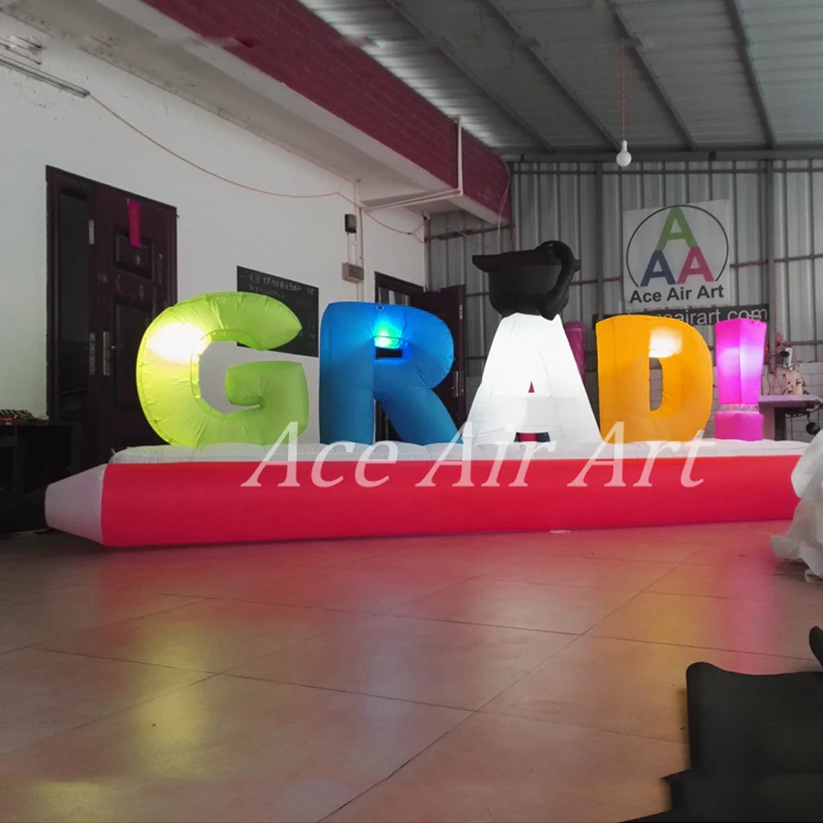 Customized Ground Decoration Glowing Alphabet Inflatable Words With Base and Pencil of Grad for School Opening