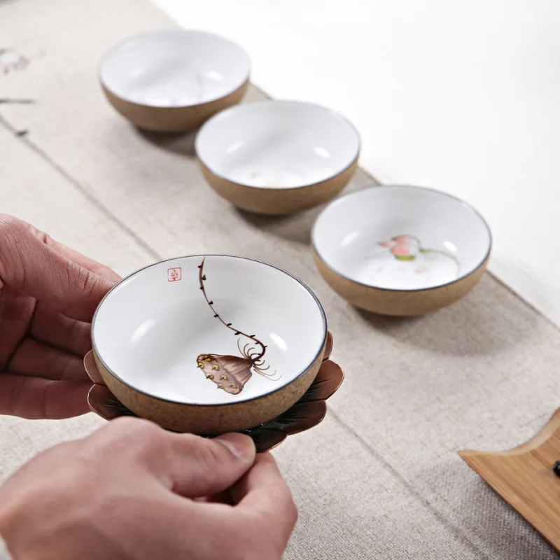 Jingdezhen hand-painted ceramic tea cups tea kiln fat white lotus lotus hand-painted ceramic cups