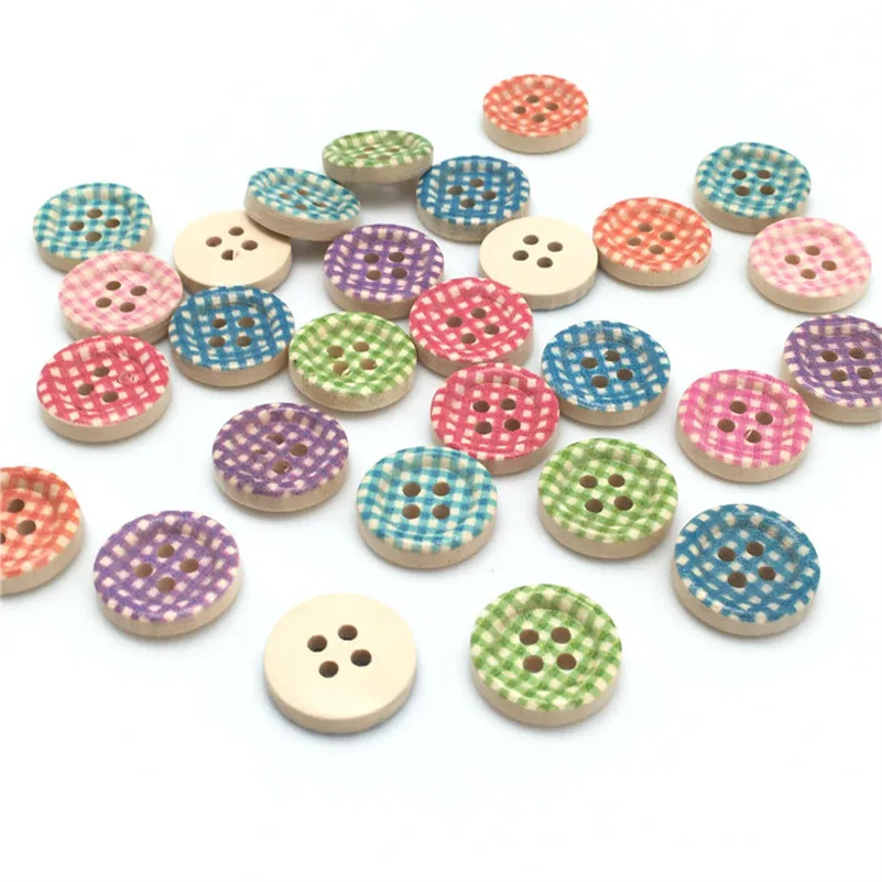 50pcs Mixed Colors 4 Holes 15mm  Round Wood Buttons  Printed 1 Pack of 50pcs 7NK220