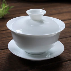 on sales white gaiwan porcelain tureen Chinese cup bowl lid ceramic cup saucer 120ml GAIWAN for TieGuanYin tea fast shipment