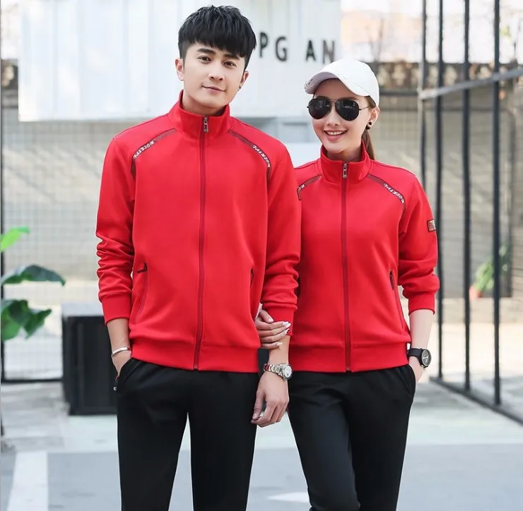 Spring Women & Men Sporting Suits Black Red Gray Green Skin Friendly Breathable Elastic Zipper Casual Tracksuits Sportswear Suit