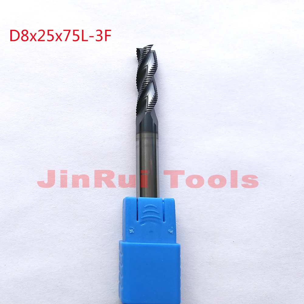 1 unidad 8mm D8 * 25 * D8 * 75 HRC45 3 flautas fresas de extremo de desbaste de carburo sólido CNC herramientas de corte de fresado cuchillo fresa