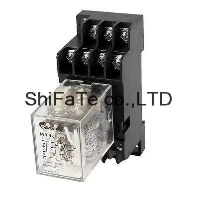 MY4J AC/DC 12/24/36/110/220/380V Coil 4PDT 14 Pins Power Relay w Plastic Base