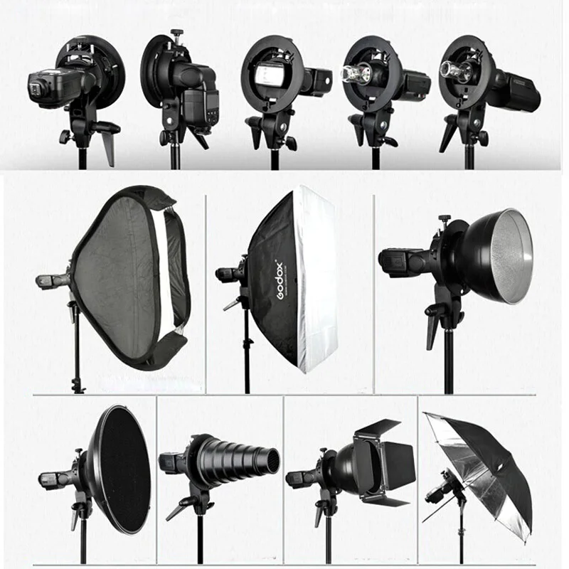 Godox 40x40cm 50x50cm 60x60cm 80x80cm Staffa di tipo S Flash Griglia a nido d'ape Softbox Bowens Mount Speedlite Adattatore Soft Box Kit