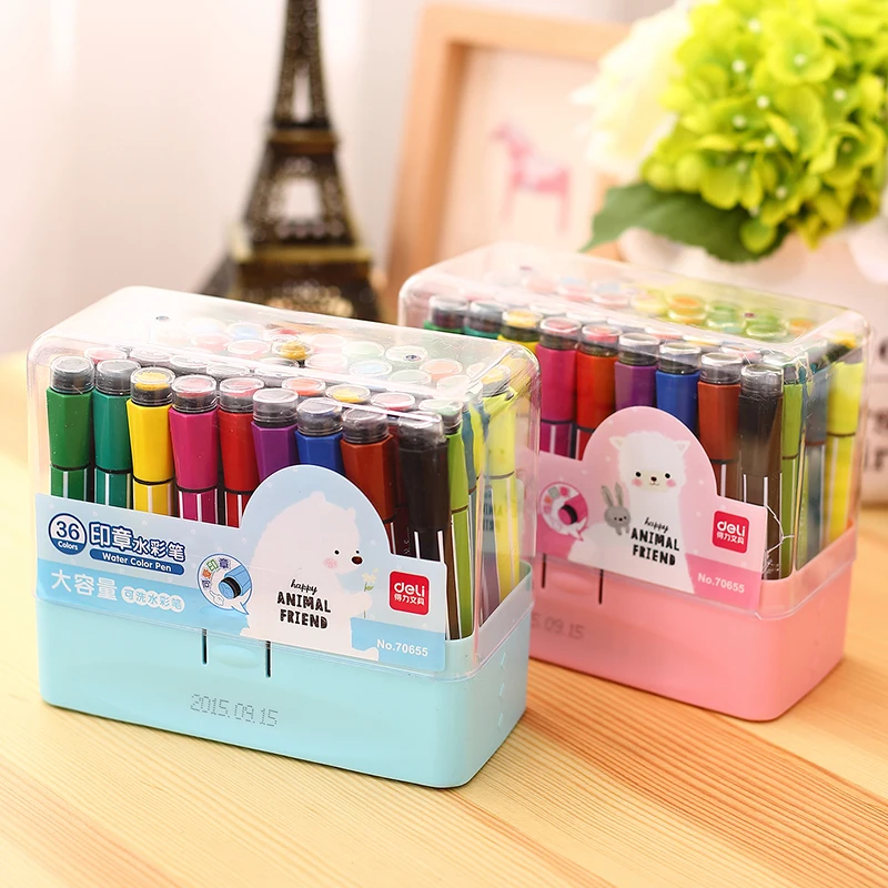 Cute Kids Drawing Pens Stamp Children Washable Watercolor Pen Graffiti Painting Pen 12/18/24/36 Color Set