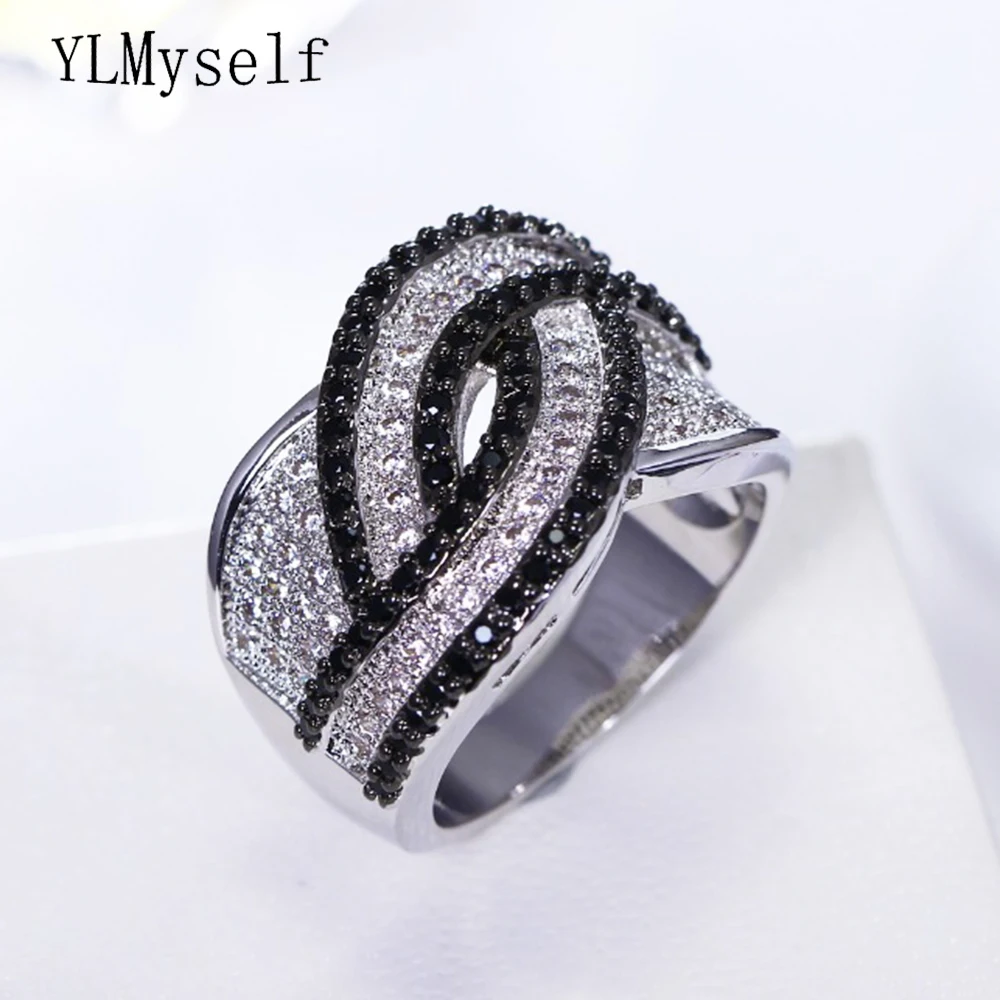 

Direct Selling brand Jewelry Freeshipping Trendy Black Lines design Rings with Full Jet/Clear Crystal Finger ring for Women