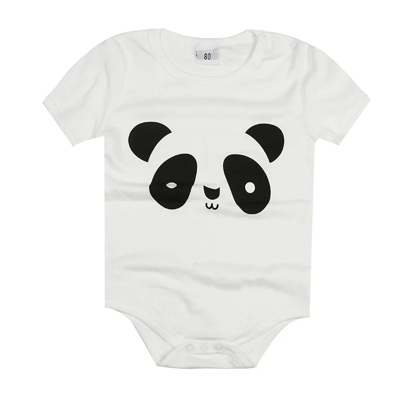 White Panda Baby Bodysuits Summer Short Sleeve Newborn Jumpsuits Cute Infant One-Piece Clothes Triangle Shirt Babywear Cotton