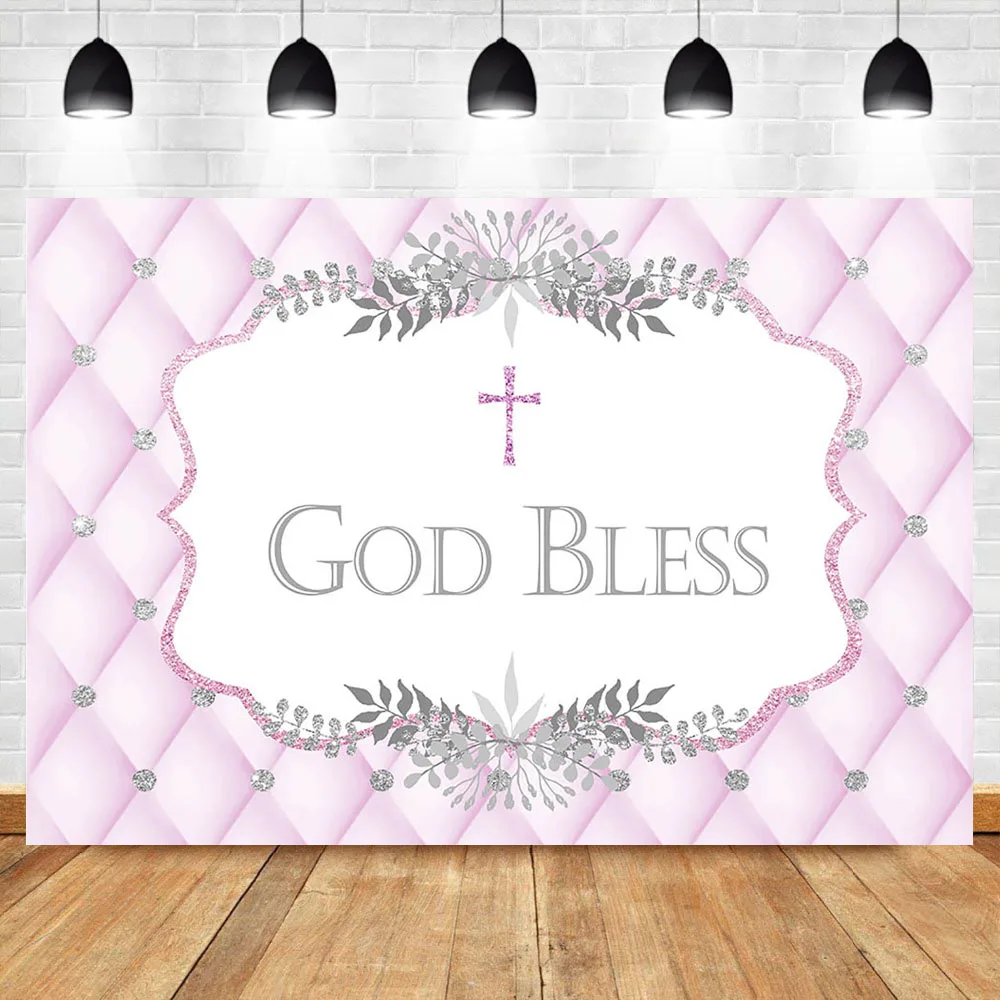  God Bless Cross Backdrop Pink And Blue Photo Background Baby Shower Dessert Table Photographic Props Banner Backdrops