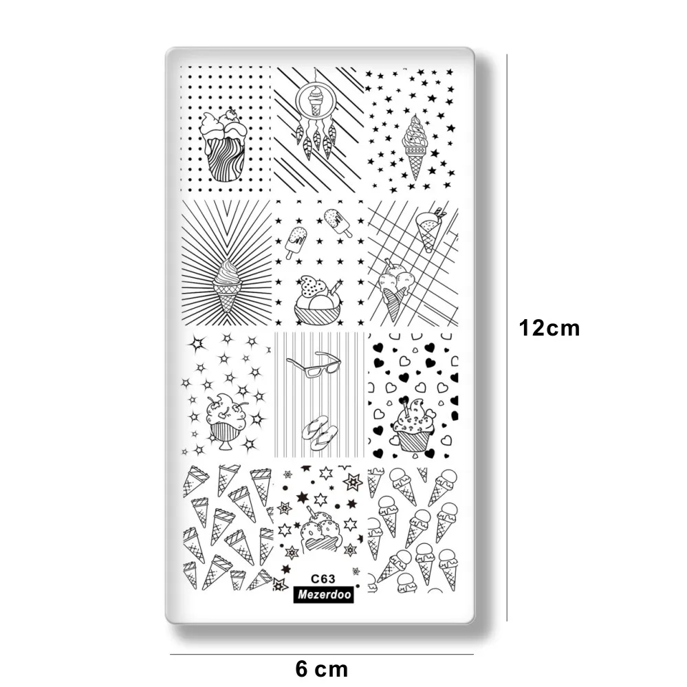 1 Pc Summer Beach Ice Cream Sunglass Flip Flop Stamping Template Rectangle Stamp Nail Art Image Plate Manicure Nail Art Tool C63