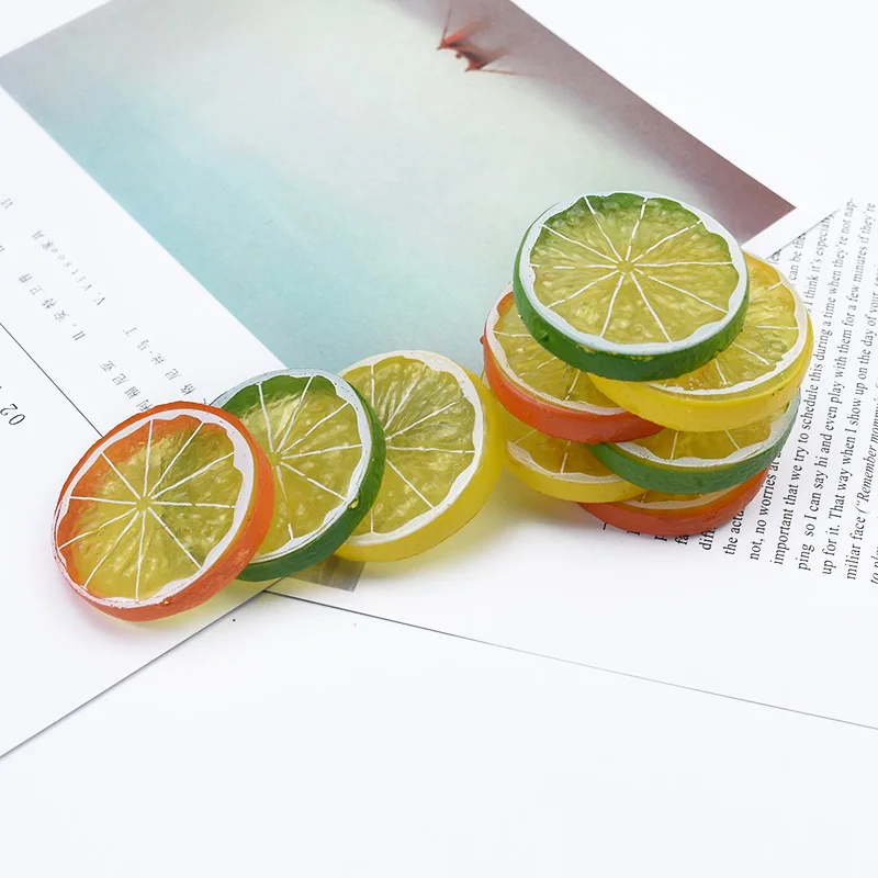 5pcs Artificial Fruit Scrapbook Christmas Decoration for Home Diy Gifts Box Fridge Sticker Pompon Cheap Fake Plants Lemon Slices