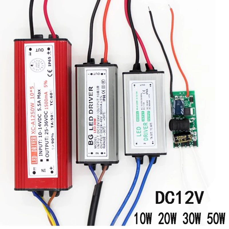 

10pce DC12V Input 10-50W IP67 Waterproof LED Driver Output DC18-36V Transformer Power Supply Adapter for Led Floodlight Lamp