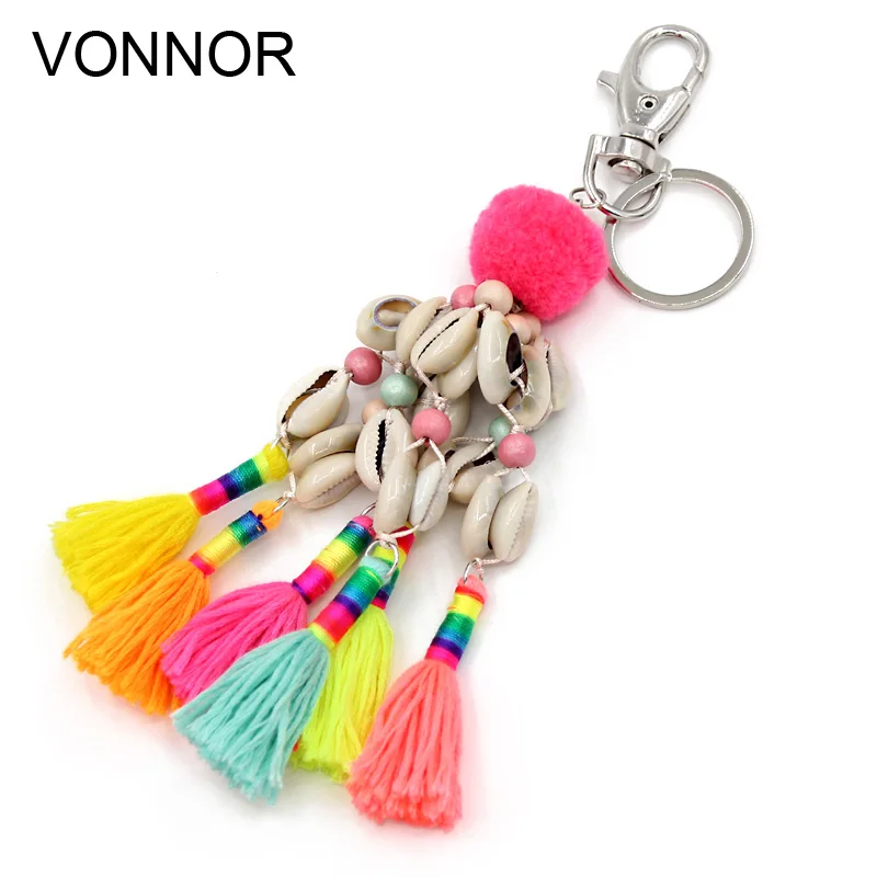 Bohemian Handmade Jewelry Key ring Pendant Shells Tassel Keychain for Women Bag accessories Car Key Chains