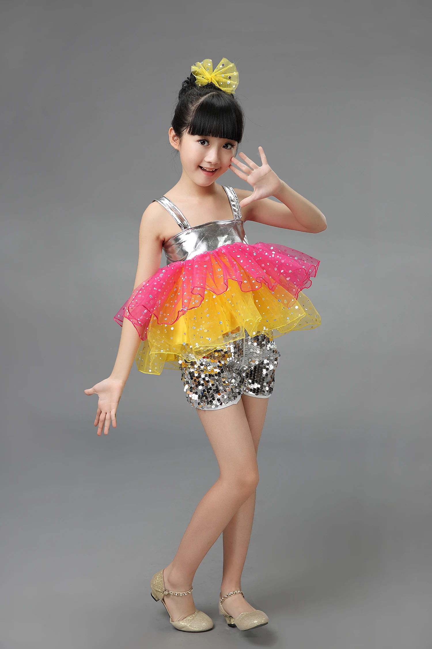 Children Modern Dance Costumes Sequins Jazz Dance Clothing Set For Kids Girls Dance Outfit Stage Suit Cheerleader Dress