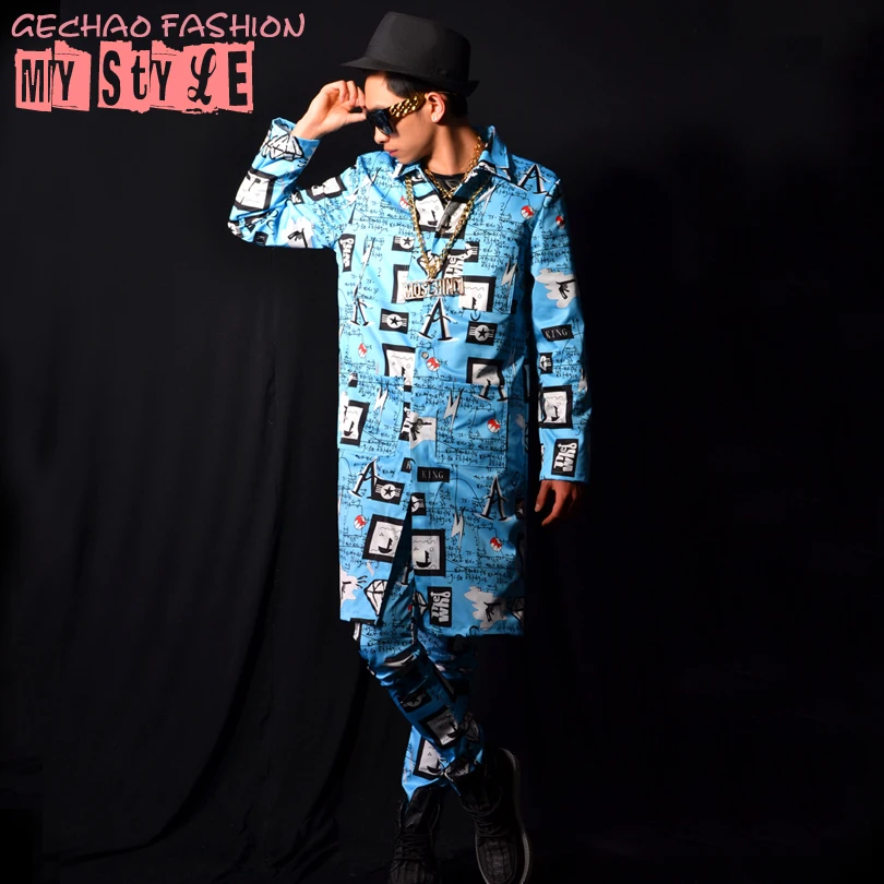 

S-5xl 2021 New Men's Clothing Singer Fashion Slim Dj Long Doodle Shirt Plus Size Men Shirts Singer Stage Costumes