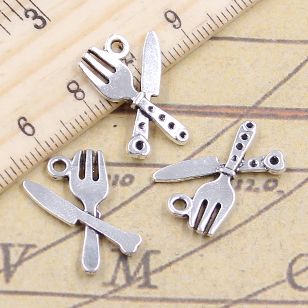 20pcs Charms Cutlery Knife Fork 20x14mm Antique Silver Color Pendants Making DIY Handmade Jewelry Factory Wholesale