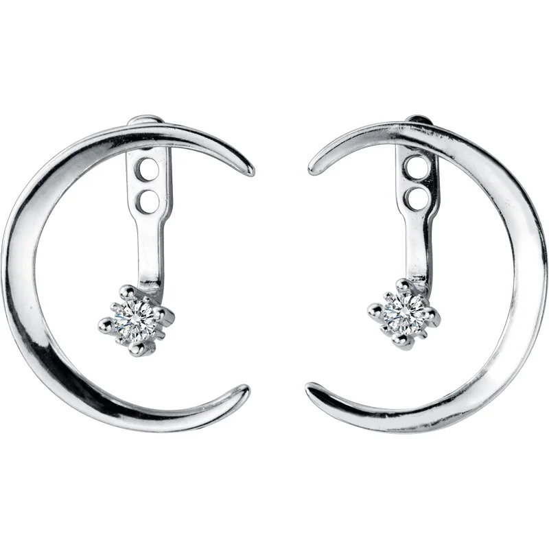 MloveAcc Xác Thực 925 Sterling Bạc Thật Trăng Hình W/Đơn CZ Bông Tai Dành Cho Nữ Trang Sức Dự Tiệc