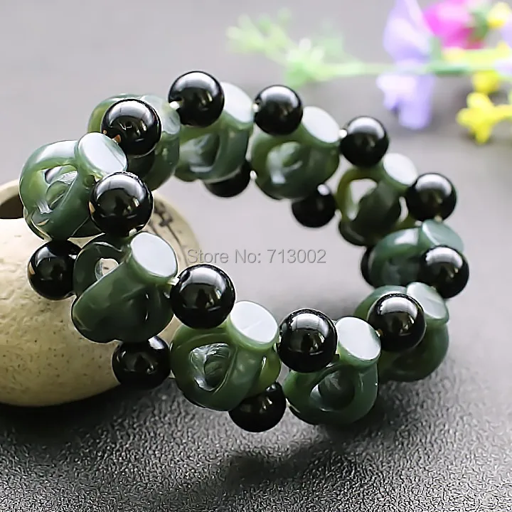 Nature Dark Green jade Lucky bracelet hollow out Bangle TALISMAN