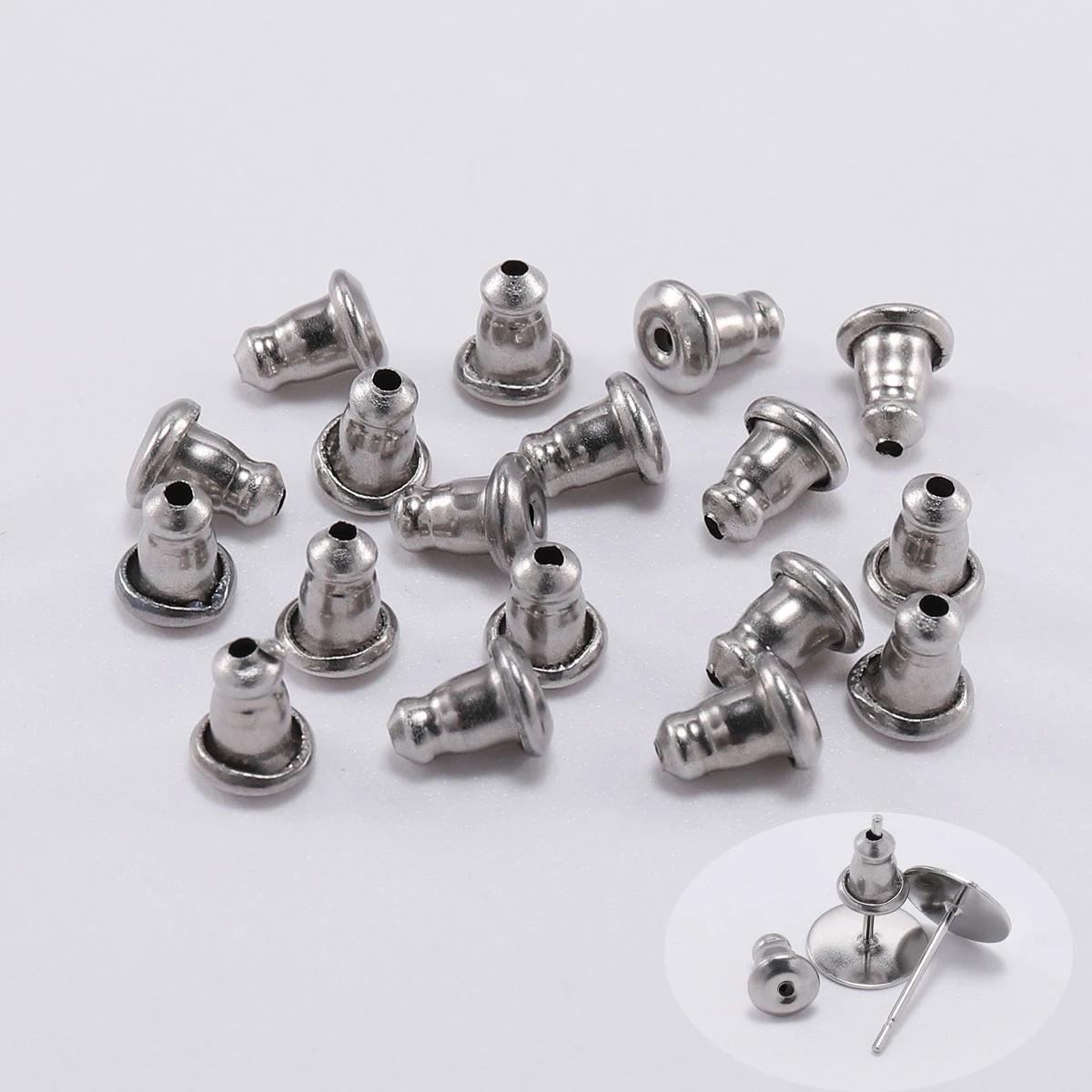 50Pcs/Lot Metal Stainless Steel Stopper Scrolls Ear Post Nuts Earring Studs Backs for DIY  Jewelry Making Accessories Supplies